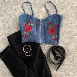 Love Tree Zip Up Embroidered Crop